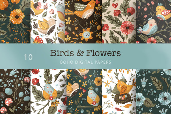 Birds Flowers Seamless Pattern Set: A Versatile Design Resource for Creative Projects