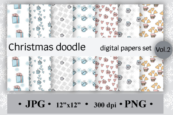 Christmas Doodle Digital Paper - Set of 7: A Versatile Resource for Holiday Design Projects