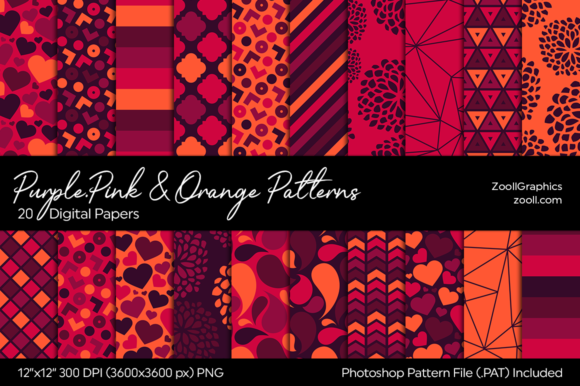 Purple, Pink and Orange Digital Papers
